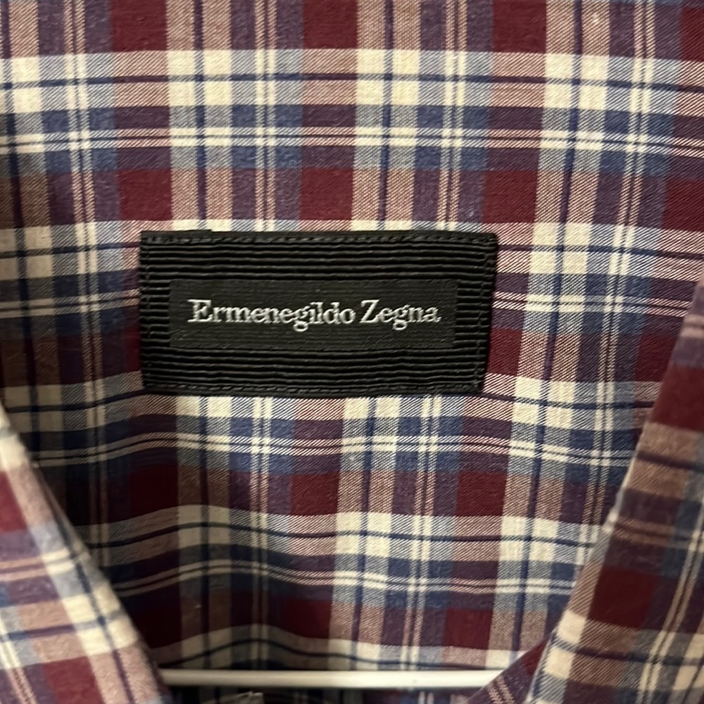 Eremenegildo Zegna red, blue, and cream patterned check casual button down